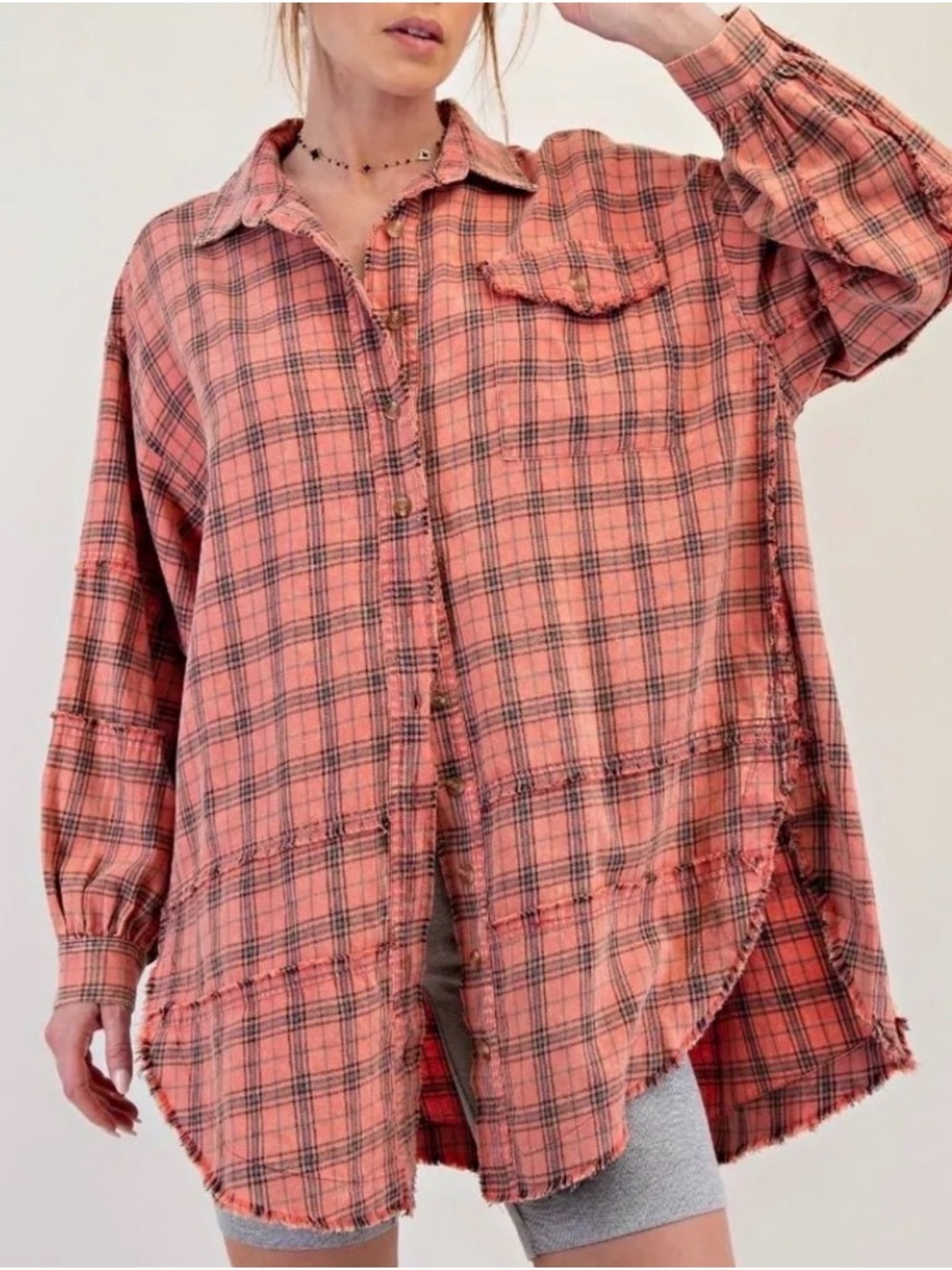 Easel Coral Cream Distressed Flannel